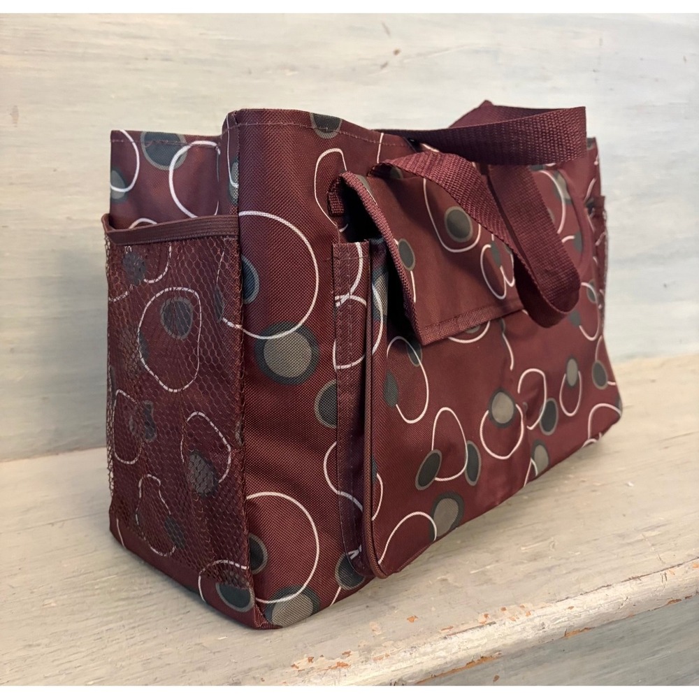 Burgundy‎ Multicolor Circular Print Canvas Shoulder Tote Bag Good Condition